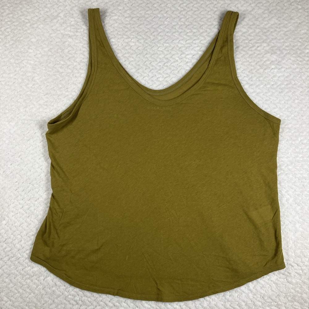 Everlane Women's Green Basic Tank Top Small 100% Cotton Double V Layering
